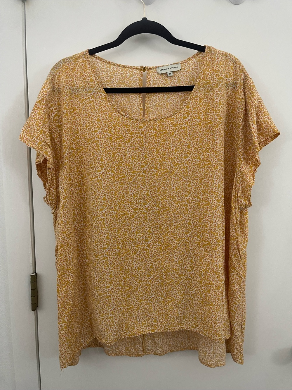 Adrienne Vittadini Mustard Yellow Printed Short Sleeve Blouse